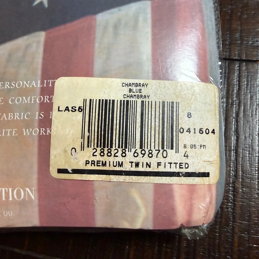 VTG Ralph Lauren Chambray Twin Fitted Sheet Blue Denim Cotton USA Flag NIP NOS